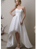Ivory Lace Organza Hi Low Beaded Prom Dress